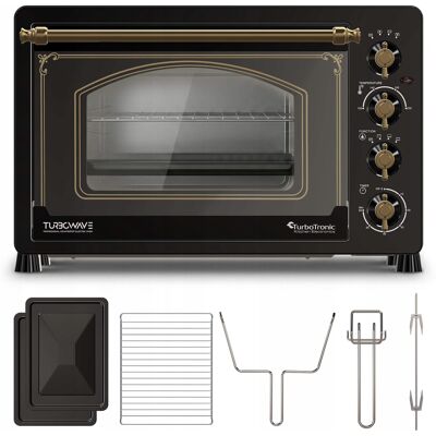 Piekarnik elektryczny Retro styl TurboTronic 45L termoobieg rożen grill podwójna szyba 2000W Czarny Piekarnik elektryczny Retro styl TurboTronic 45L termoobieg rożen grill podwójna szyba 2000W Czarny