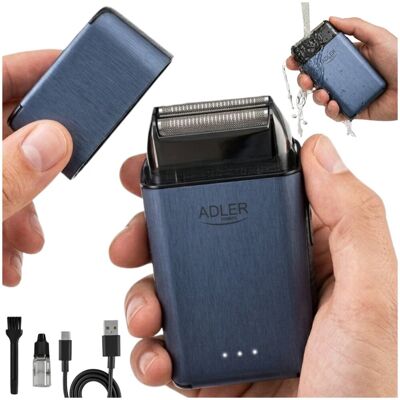 Golarka męska foliowa Adler AD 2949 USB-C, podwójna głowica, 3 prędkości, IPX6, do 110 min pracy Golarka męska foliowa Adler AD 2949 USB-C, podwójna głowica, 3 prędkości, IPX6, do 110 min pracy