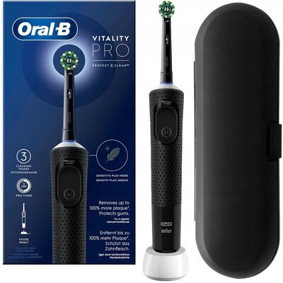 Szczoteczka elektryczna ORAL-B Vitality PRO Protect X Clean - czarna etui timer 3 tryby bateria 10 dni zdrowe dziąsła Szczoteczka elektryczna ORAL-B Vitality PRO Protect X Clean - czarna etui timer 3 tryby bateria 10 dni zdrowe dziąsła