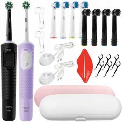 Szczoteczka elektryczna ORAL-B Vitality PRO, 2 szt - czarna fioletowa zestaw z końcówkami i etui do zębów dla pary Szczoteczka elektryczna ORAL-B Vitality PRO, 2 szt - czarna fioletowa zestaw z końcówkami i etui do zębów dla pary