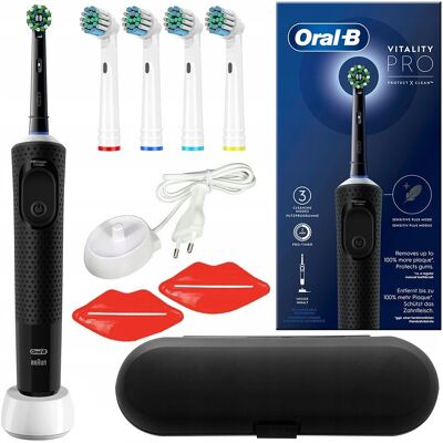 Szczoteczka elektryczna ORAL-B Vitality PRO Protect X Clean - czarna etui timer 4 końcówki zestaw do higieny jamy ustnej Szczoteczka elektryczna ORAL-B Vitality PRO Protect X Clean - czarna etui timer 4 końcówki zestaw do higieny jamy ustnej