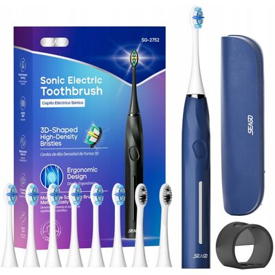 Seago soniczna szczoteczka do zębów SG-2752 - niebieska, 8 główek Seago soniczna szczoteczka do zębów SG-2752 - niebieska, 8 główek