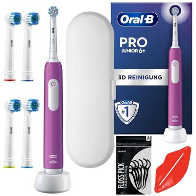Braun Szczoteczka elektryczna ORAL-B Junior Pro - fioletowa dla dzieci 6+ końcówki timer etui wykałaczki wyciskacz zestaw do zębów Braun Szczoteczka elektryczna ORAL-B Junior Pro - fioletowa dla dzieci 6+ końcówki timer etui wykałaczki wyciskacz zestaw do zębów
