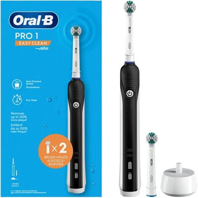 Braun Szczoteczka elektryczna do zębów Oral-B Pro 1 Easy Clean, 2 końcówki, biało-niebieska, do codziennej higieny jamy ustnej Braun Szczoteczka elektryczna do zębów Oral-B Pro 1 Easy Clean, 2 końcówki, biało-niebieska, do codziennej higieny jamy ustnej