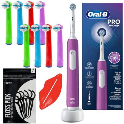 Szczoteczka elektryczna ORAL-B Junior Pro - fioletowa dla dzieci 6+ 3 tryby 8 końcówek timer zestaw z ładowarką Szczoteczka elektryczna ORAL-B Junior Pro - fioletowa dla dzieci 6+ 3 tryby 8 końcówek timer zestaw z ładowarką