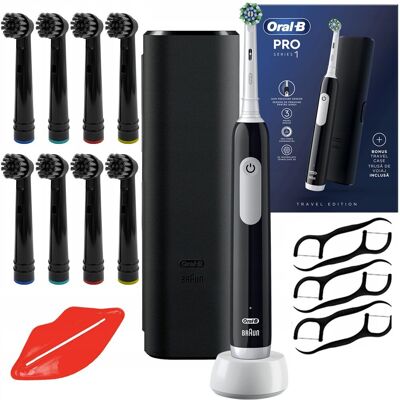 Szczoteczka elektryczna ORAL-B Pro Series 1 - czarna etui końcówki Cross Action timer czujnik nacisku wykałaczki wyciskacz Szczoteczka elektryczna ORAL-B Pro Series 1 - czarna etui końcówki Cross Action timer czujnik nacisku wykałaczki wyciskacz