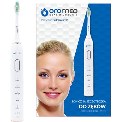 SZCZOTECZKA SONICZNA DO ZĘBÓW OROMED ORO BRUSH WHITE + 2 KOŃCÓWKI+ETUI+BAZA SZCZOTECZKA SONICZNA DO ZĘBÓW OROMED ORO BRUSH WHITE + 2 KOŃCÓWKI+ETUI+BAZA