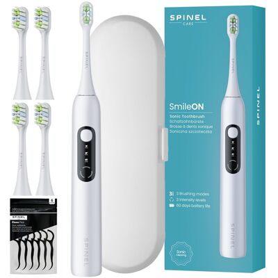 Szczoteczka soniczna SPINEL SmileON - Biała etui USB-C 3 tryby 4 końcówki zegar IPX7 wybielanie podróżna z timerem Szczoteczka soniczna SPINEL SmileON - Biała etui USB-C 3 tryby 4 końcówki zegar IPX7 wybielanie podróżna z timerem
