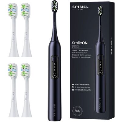 Szczoteczka soniczna SPINEL SmileON PRO, 5 szt - czarna z białymi końcówkami higiena jamy ustnej wybielanie timer USB-C IPX7 Szczoteczka soniczna SPINEL SmileON PRO, 5 szt - czarna z białymi końcówkami higiena jamy ustnej wybielanie timer USB-C IPX7