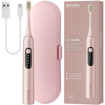 Szczoteczka soniczna SPINELCARE SmileON - różowa higiena jamy ustnej 3 tryby pracy etui USB-C wybielanie podróżna szczotka z timerem Szczoteczka soniczna SPINELCARE SmileON - różowa higiena jamy ustnej 3 tryby pracy etui USB-C wybielanie podróżna szczotka z timerem