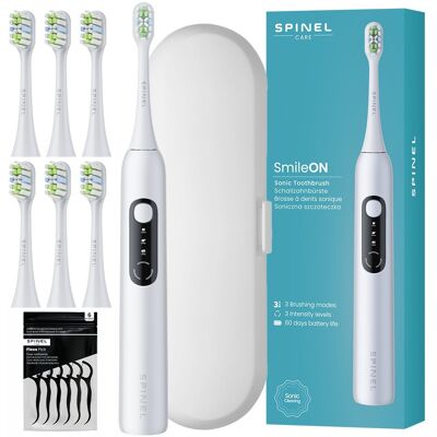 Szczoteczka soniczna SPINEL SmileON White - etui podróżne końcówki USB-C timer IPX7 wybielanie jamy ustnej higiena zębów Szczoteczka soniczna SPINEL SmileON White - etui podróżne końcówki USB-C timer IPX7 wybielanie jamy ustnej higiena zębów