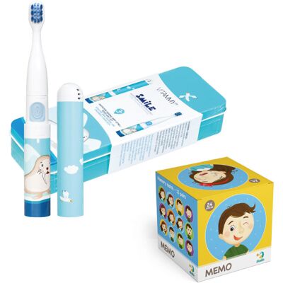 VITAMMY SMILE mors + DODO Memo chłopiec Zestaw prezentowy szczoteczka soniczna do zębów dla dzieci i gra obrazkowa VITAMMY SMILE mors + DODO Memo chłopiec Zestaw prezentowy szczoteczka soniczna do zębów dla dzieci i gra obrazkowa