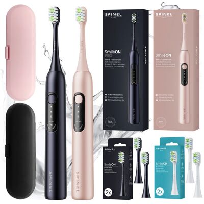Spinel Szczoteczka soniczna SMILEON TravelBrush Duo, 2 szt. – etui czarne – 3 tryby 4 końcówki do zębów dla dorosłych podróżna elektryczna Spinel Szczoteczka soniczna SMILEON TravelBrush Duo, 2 szt. – etui czarne – 3 tryby 4 końcówki do zębów dla dorosłych podróżna elektryczna