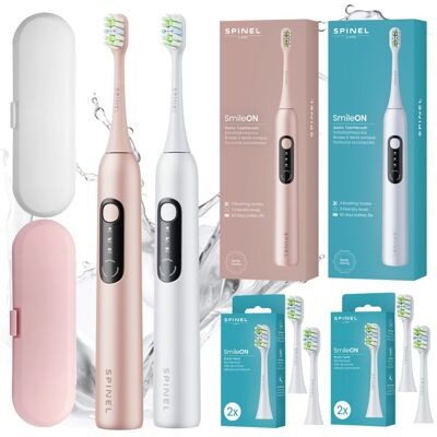 Szczoteczka soniczna SPINEL Care SmileON, 2 szt. - White Pink zestaw do zębów etui końcówki USB-C 3 tryby regulacja mocy Szczoteczka soniczna SPINEL Care SmileON, 2 szt. - White Pink zestaw do zębów etui końcówki USB-C 3 tryby regulacja mocy