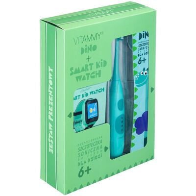 Zestaw prezentowy szczoteczka soniczna dla dzieci, Vitammy, Dino, zielona + zegarek GPS Vitammy Smart Kid Watch, zielony Zestaw prezentowy szczoteczka soniczna dla dzieci, Vitammy, Dino, zielona + zegarek GPS Vitammy Smart Kid Watch, zielony