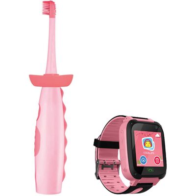 Zestaw prezentowy szczoteczka soniczna i zegarek GPS, Vitammy, DINO/SMART KID WATCH, różowy Zestaw prezentowy szczoteczka soniczna i zegarek GPS, Vitammy, DINO/SMART KID WATCH, różowy