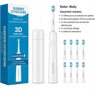 Inny producent Szczoteczka soniczna elektryczna do zębów DEEP CLEAN 8 Końcówek Etui Biała Inny producent Szczoteczka soniczna elektryczna do zębów DEEP CLEAN 8 Końcówek Etui Biała
