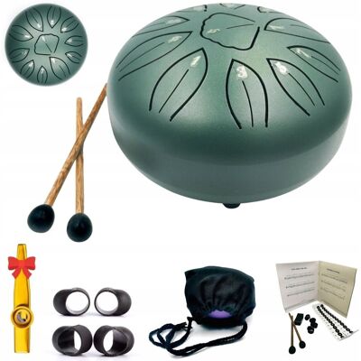 Kazoo Polska Bęben językowy 11 tonów 6' zielony khaki, stalowy bębenek Steel Tongue Drum Kazoo Polska Bęben językowy 11 tonów 6' zielony khaki, stalowy bębenek Steel Tongue Drum