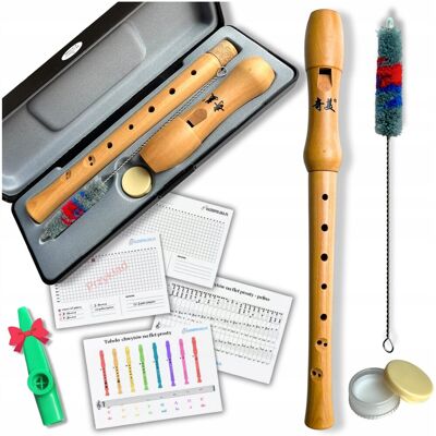 Kazoo Polska FLET PROSTY DREWNIANY QiMei QM8A-26B szkolny angielski + nuty etui ZESTAW Kazoo Polska FLET PROSTY DREWNIANY QiMei QM8A-26B szkolny angielski + nuty etui ZESTAW