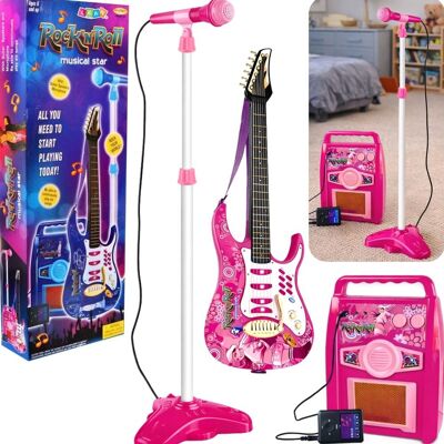 Lean Toys Gitara Elektryczna z Mikrofonem + Wzmacniacz i Statyw Lean Toys Gitara Elektryczna z Mikrofonem + Wzmacniacz i Statyw