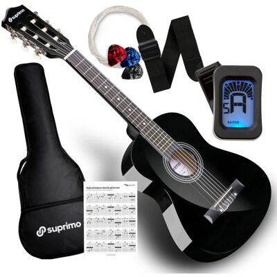 brak danych Gitara klasyczna 1/4 czarna zestaw kostki pasek struny pokrowiec akordy tuner brak danych Gitara klasyczna 1/4 czarna zestaw kostki pasek struny pokrowiec akordy tuner
