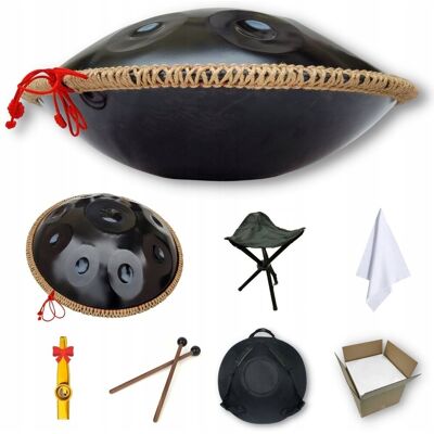 Kazoo Polska HANDPAN 9 57cm DUŻY czarny metalowy bęben drum hang hand pan ZESTAW Kazoo Polska HANDPAN 9 57cm DUŻY czarny metalowy bęben drum hang hand pan ZESTAW