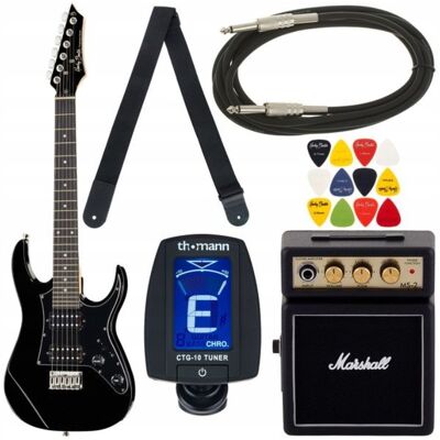 Inny producent Harley Benton RG-Junior BK Zestaw Gitara + Marshall MS-2 + Akcesoria Inny producent Harley Benton RG-Junior BK Zestaw Gitara + Marshall MS-2 + Akcesoria