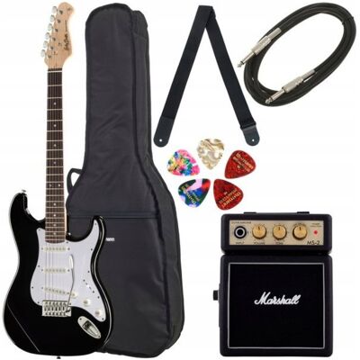 Inny producent Harley Benton ST-20 BK Zestaw Gitara Marshall MS-2 Amp Inny producent Harley Benton ST-20 BK Zestaw Gitara Marshall MS-2 Amp