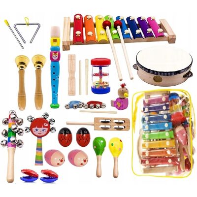 Cymbałki i flet dla dzieci, zestaw, Lt289, drewniany, LandToys Cymbałki i flet dla dzieci, zestaw, Lt289, drewniany, LandToys