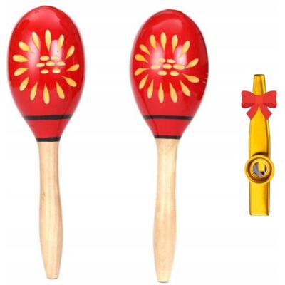 Kazoo Polska MARAKASY drewniane zdobione 2 sztuki, maracasy grzechotki gruchawki + kazoo Kazoo Polska MARAKASY drewniane zdobione 2 sztuki, maracasy grzechotki gruchawki + kazoo