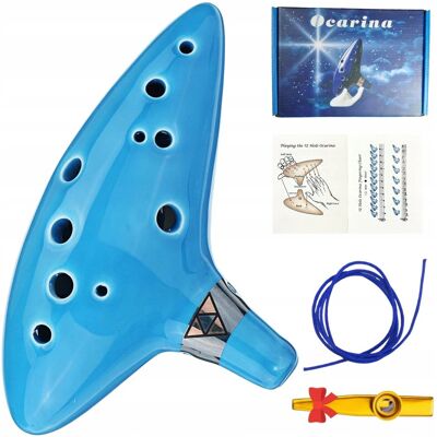 Kazoo Polska Okaryna ZELDA niebieska oryginalna ocarina flet 12 otworów + chwyty + kazoo Kazoo Polska Okaryna ZELDA niebieska oryginalna ocarina flet 12 otworów + chwyty + kazoo