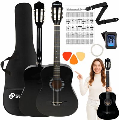 brak danych SUPRIMO CGS3 BK gitara klasyczna 4/4 czarna tuner kostki pasek zapasowe struny pokrowiec akordy zestaw brak danych SUPRIMO CGS3 BK gitara klasyczna 4/4 czarna tuner kostki pasek zapasowe struny pokrowiec akordy zestaw