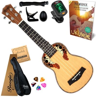 UKULELE SOPRANOWE BOOGIE SP20S - ZESTAW AKCESORIA - TUNER, PORADNIK I INNE UKULELE SOPRANOWE BOOGIE SP20S - ZESTAW AKCESORIA - TUNER, PORADNIK I INNE