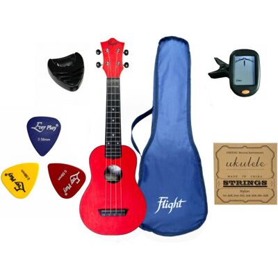 Ukulele Sopranowe CZERWONE Flight - Tworzywo + AKCESORIA Ukulele Sopranowe CZERWONE Flight - Tworzywo + AKCESORIA