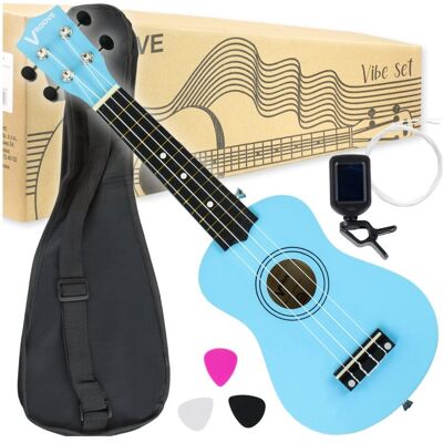 Zolta Ukulele sopranowe dla dzieci Lumi Aqua stroik pokrowiec kostki zestaw Zolta Ukulele sopranowe dla dzieci Lumi Aqua stroik pokrowiec kostki zestaw