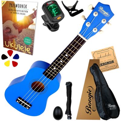 Boogie UKULELE SOPRANOWE DREWNIANE Z ZESTAWEM AKCESORIÓW - IDEALNE DO NAUKI GRY Boogie UKULELE SOPRANOWE DREWNIANE Z ZESTAWEM AKCESORIÓW - IDEALNE DO NAUKI GRY
