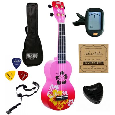 Ukulele sopranowe Mahalo Hibiskus różowe zestaw Ukulele sopranowe Mahalo Hibiskus różowe zestaw