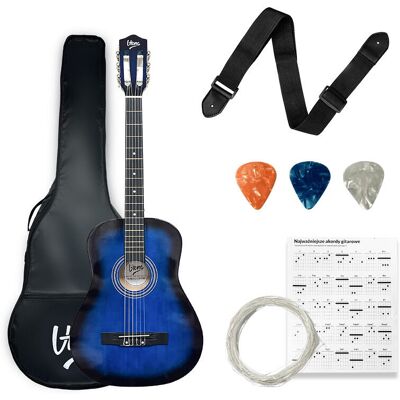 V-Tone Cg One Bb Gitara Klasyczna 4/4 Blueburst Do Nauki Dla Początkujących Kostki Pasek Zapasowe Struny Pokrowiec Akordy Zestaw V-Tone Cg One Bb Gitara Klasyczna 4/4 Blueburst Do Nauki Dla Początkujących Kostki Pasek Zapasowe Struny Pokrowiec Akordy Zestaw