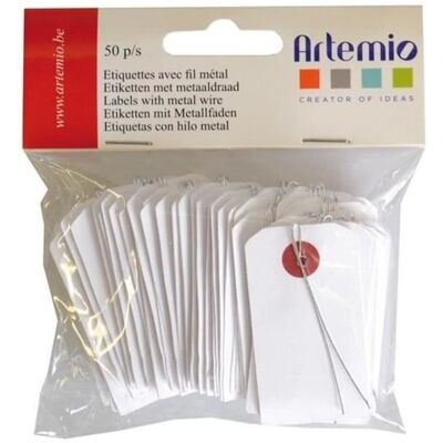 Artemio 100 mini białych etykiet z metalowym drutem 3 x 5,5 cm Artemio 100 mini białych etykiet z metalowym drutem 3 x 5,5 cm