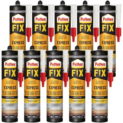Henkel Klej Montażowy Pattex Fix Express, 10 Szt. - 375 G Szybkoschnący Wodoodporny Elastyczny Do Drewna Ceramiki Szkła Plastiku Henkel Klej Montażowy Pattex Fix Express, 10 Szt. - 375 G Szybkoschnący Wodoodporny Elastyczny Do Drewna Ceramiki Szkła Plastiku