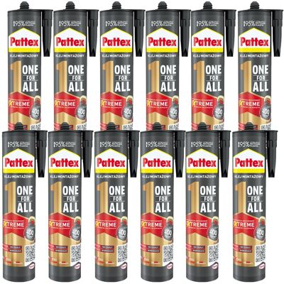 Henkel Klej Montażowy Pattex One For All, 12 Szt. - 440g Szybkoschnący Wodoodporny Elastyczny Do Wewnątrz I Na Zewnątrz Henkel Klej Montażowy Pattex One For All, 12 Szt. - 440g Szybkoschnący Wodoodporny Elastyczny Do Wewnątrz I Na Zewnątrz