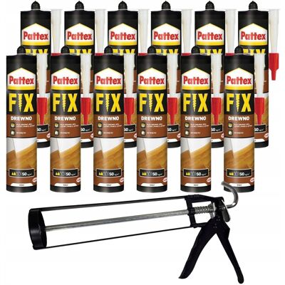 Klej Montażowy Pattex Fix Drewno, 12 Szt. - 400g + Pistolet Dyspersyjny Wodoodporny Do Paneli Listew Płyt Wnętrz Klej Montażowy Pattex Fix Drewno, 12 Szt. - 400g + Pistolet Dyspersyjny Wodoodporny Do Paneli Listew Płyt Wnętrz