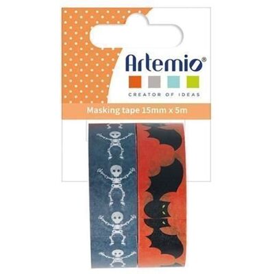 Inny producent 2 Taśma maskująca Halloween 5 m x 15 mm - Nietoperz i szkielet Inny producent 2 Taśma maskująca Halloween 5 m x 15 mm - Nietoperz i szkielet