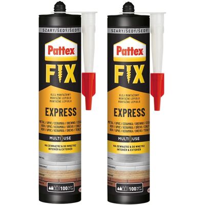 Henkel Klej Montażowy Pattex Fix Express, 2 Szt. – 375g Wodoodporny Elastyczny Szybkoschnący Do Drewna Ceramiki Plastiku Henkel Klej Montażowy Pattex Fix Express, 2 Szt. – 375g Wodoodporny Elastyczny Szybkoschnący Do Drewna Ceramiki Plastiku