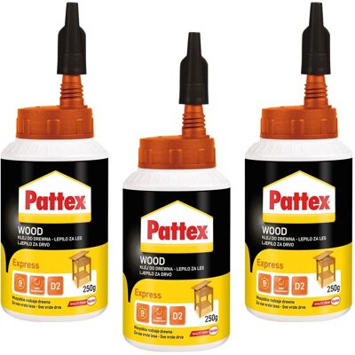 Klej Do Drewna Pattex Express, 3 Szt. - 250 Ml Szybkoschnący Supermocny Stolarski Bezrozpuszczalnikowy Klej Do Drewna Pattex Express, 3 Szt. - 250 Ml Szybkoschnący Supermocny Stolarski Bezrozpuszczalnikowy