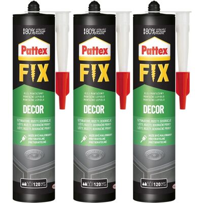 Henkel Klej Montażowy Pattex Fix Decor, 3 Szt. - 380g Do Wnętrz Wodoodporny Elastyczny Bezrozpuszczalnikowy Dekoracyjny Henkel Klej Montażowy Pattex Fix Decor, 3 Szt. - 380g Do Wnętrz Wodoodporny Elastyczny Bezrozpuszczalnikowy Dekoracyjny