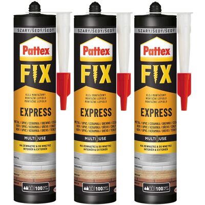 Henkel Klej Montażowy Pattex Fix Express, 3 Szt. - 375 G Wodoodporny Szybkoschnący Uniwersalny Do Wnętrz I Na Zewnątrz Henkel Klej Montażowy Pattex Fix Express, 3 Szt. - 375 G Wodoodporny Szybkoschnący Uniwersalny Do Wnętrz I Na Zewnątrz