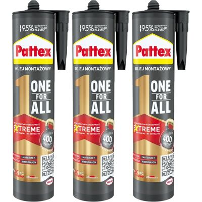 Henkel Klej Montażowy Pattex One For All, 3 Szt. - 440g Szybkoschnący Wodoodporny Elastyczny Uniwersalny Do Wnętrz I Na Zewnątrz Henkel Klej Montażowy Pattex One For All, 3 Szt. - 440g Szybkoschnący Wodoodporny Elastyczny Uniwersalny Do Wnętrz I Na Zewnątrz