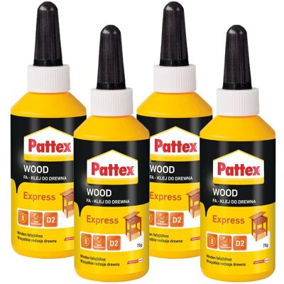 Klej Do Drewna Pattex Express, 4 Szt. - 75 Ml Szybkoschnący Bezbarwny Mocny Montażowy Stolarski Klej Do Drewna Pattex Express, 4 Szt. - 75 Ml Szybkoschnący Bezbarwny Mocny Montażowy Stolarski
