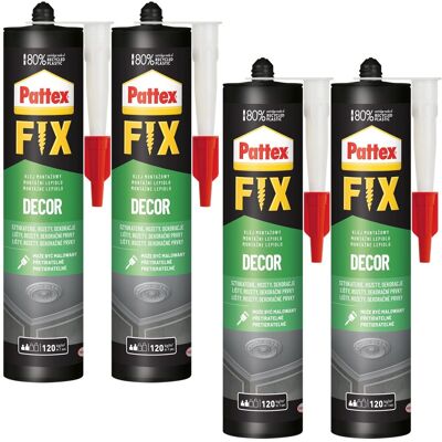 Henkel Klej Montażowy Pattex Fix Decor, 4 Szt. - 380g Klej Do Drewna Gipsu Styropianu Ceramiki Wodoodporny Elastyczny Do Wnętrz Henkel Klej Montażowy Pattex Fix Decor, 4 Szt. - 380g Klej Do Drewna Gipsu Styropianu Ceramiki Wodoodporny Elastyczny Do Wnętrz